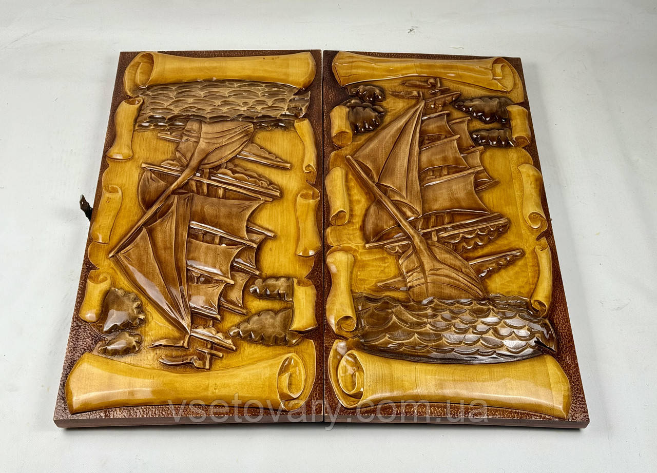 Нарди ручної роботи Корабль  (70х70 см)