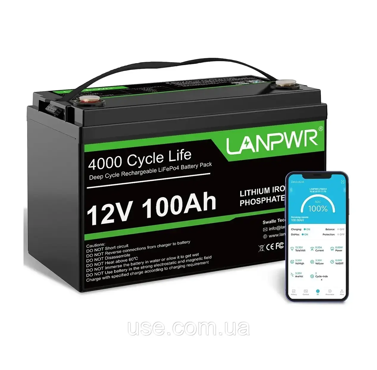 Акумулятор літієвий lifepo4 12v, 100ah, ампер годин, V, Вольт, bms, для інвертора, ДБЖ