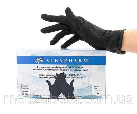 Рукавички нітрилові Black р. (6-7) S 100 штук Alexpharm, фото 1