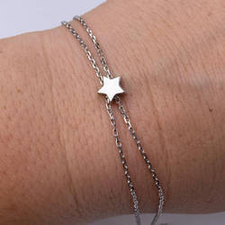 Срібний браслет родований подвійний без каменів із зірочкою РН-013