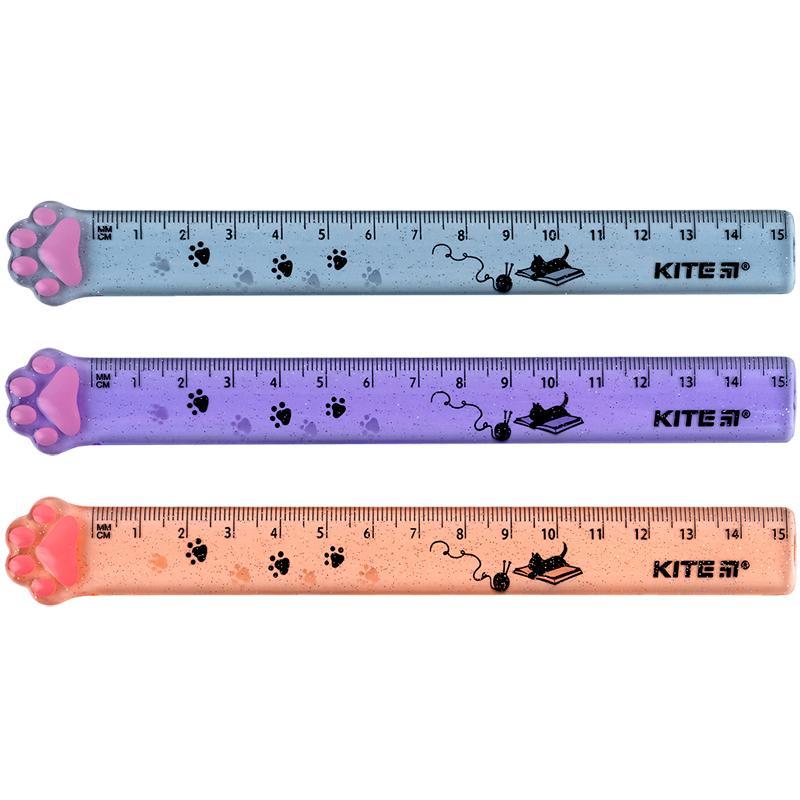 Лінійка пластикова з глітером, 15см Paws. Асорті кольорів. Індивідуальна упаковка з європідвісом в пластиковій тубі., фото 1