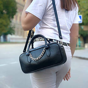 Сумка жіноча "Бріджит" натуральна шкіра, чорний глянець, тиснення рептилія