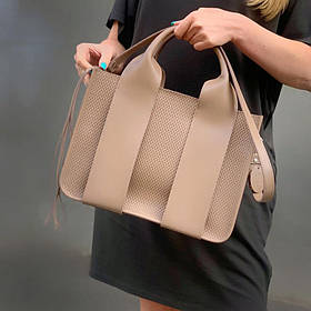 Сумка жіноча "Фіона плюс" натуральна шкіра, латте з тисненням під плетінку