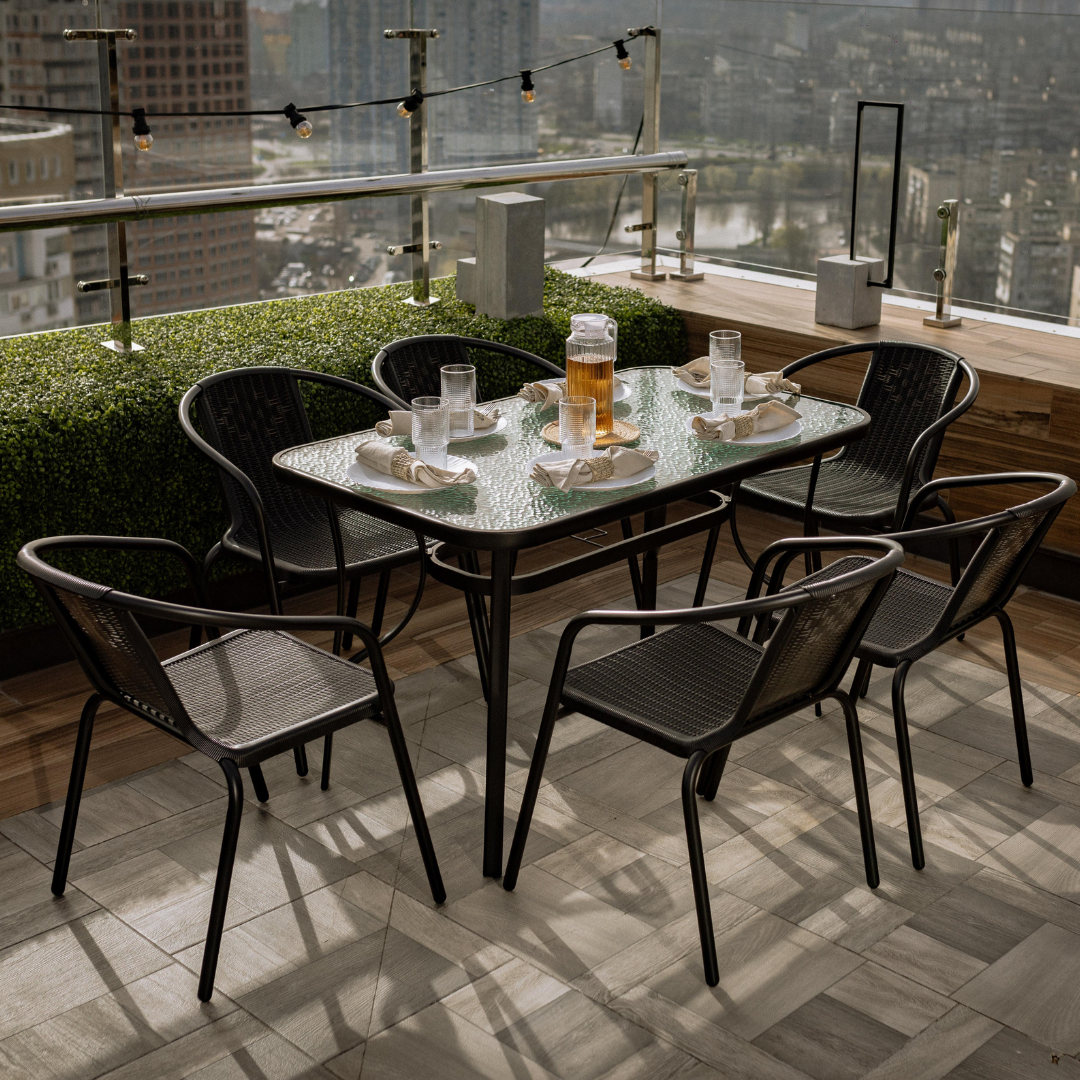 Набір комплект садових меблів Siena-6 прямокутний стіл зі скляною стільницею та 6 стільців з ротанга, фото 1