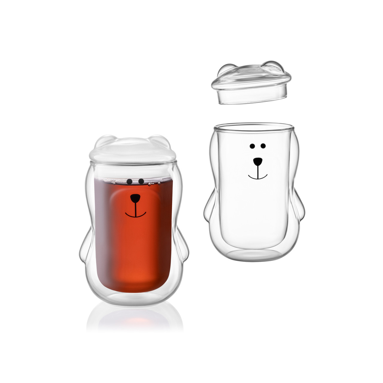 Чашки з подвійним дном та кришкою ARDESTO Animals скло 300 мл 2 шт, фото 1