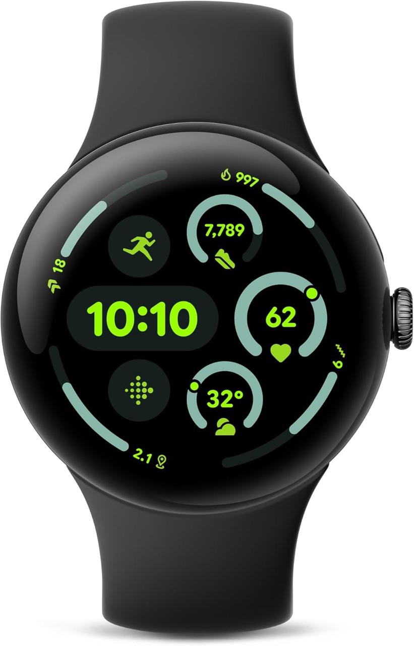 Google Pixel Watch 3 Matte Black Aluminum Case with Obsidian Active Band 45mm LTE Розумний годинник, фото 1
