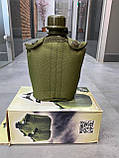 Фляга військова пластикова 0,8 л у чохлі, Олива, Attack, кріплення на ремінь, фото 2