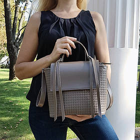 Сумка жіноча "Керрі" натуральна шкіра, капучіно матова з тисненням венето