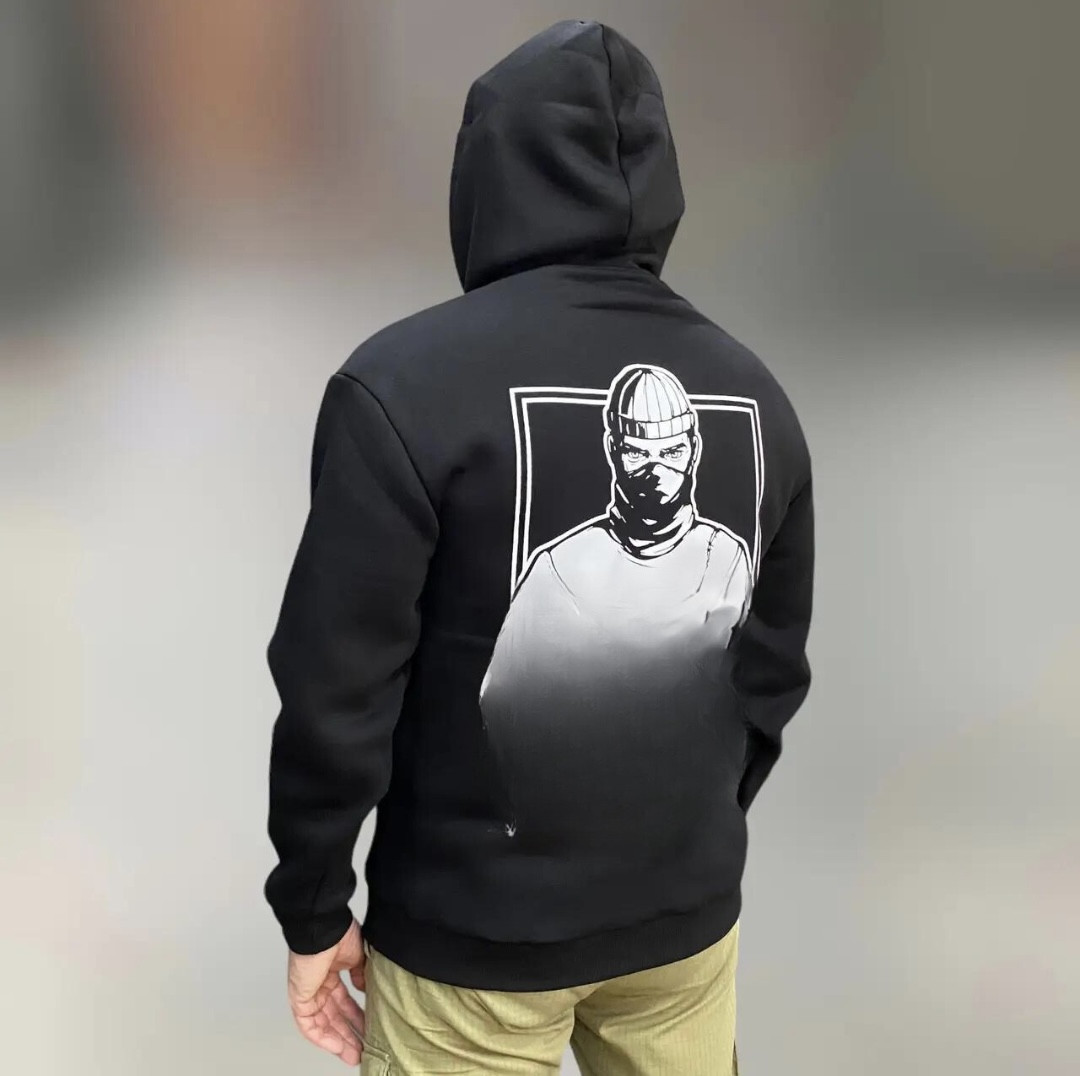 100% з продажу на ЗСУ! Нетолерантне Худі з принтом "K... THE RUSSIAN", бавовна (коттон), колір Чорний, розмір L, унісекс, фото 1