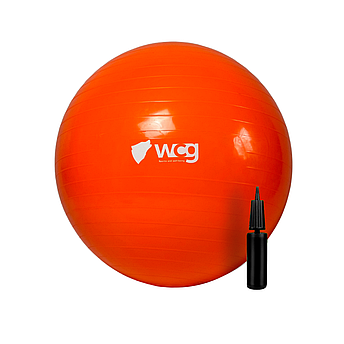 М'яч для фітнесу (фітбол) WCG 55 Anti-Burst 300кг Помаранчевий + насос, фото 1