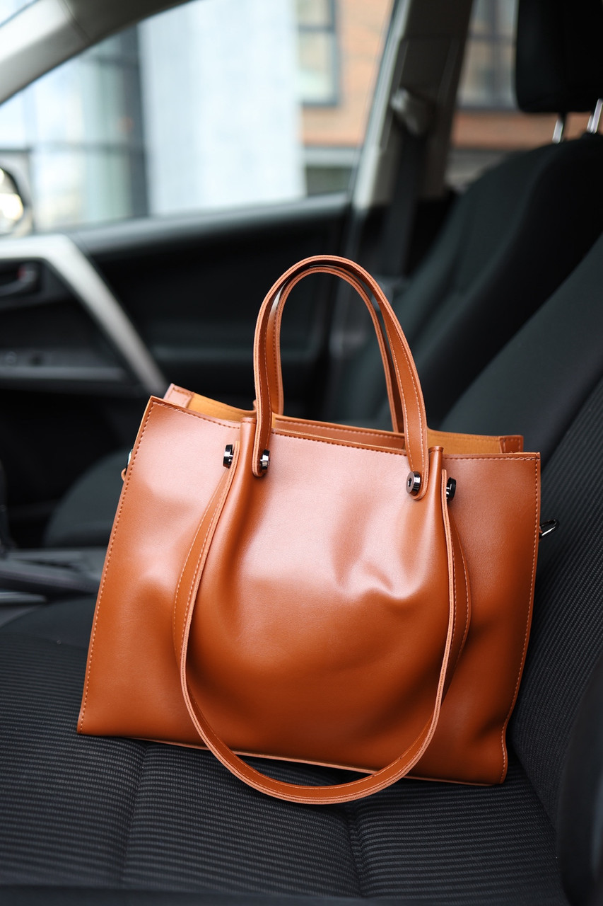 Жіноча сумка-шопер 27*35 см на блискавці зі штучної шкіри Nata Рудий, фото 1