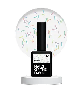 Декоративний топ для нігтів без липкого шару Nailsoftheday Party top 10 прозорий з паличками, 10 мл
