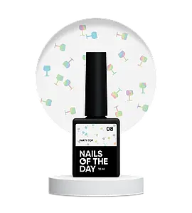 Декоративний топ для нігтів без липкого шару Nailsoftheday Party top 08 прозорий з келиками, 10 мл