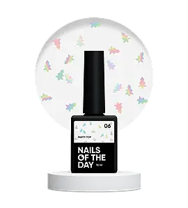 Декоративний топ для нігтів без липкого шару Nailsoftheday Party top 06 прозорий з ялинками, 10 мл