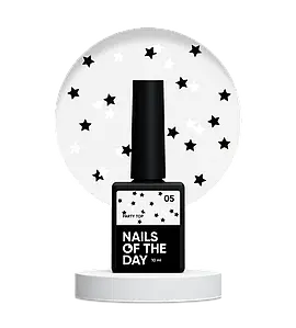 Декоративний топ для нігтів без липкого шару Nailsoftheday Party top 05 прозорий з чорно-білими зірочками, 10