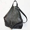 Рюкзак жіночий "Паріс" натуральна шкіра, чорний з тисненням під крокодила, фото 2