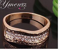 Позолота 24К с циркониями, женское кольцо, ювелирное изделие, размер 18