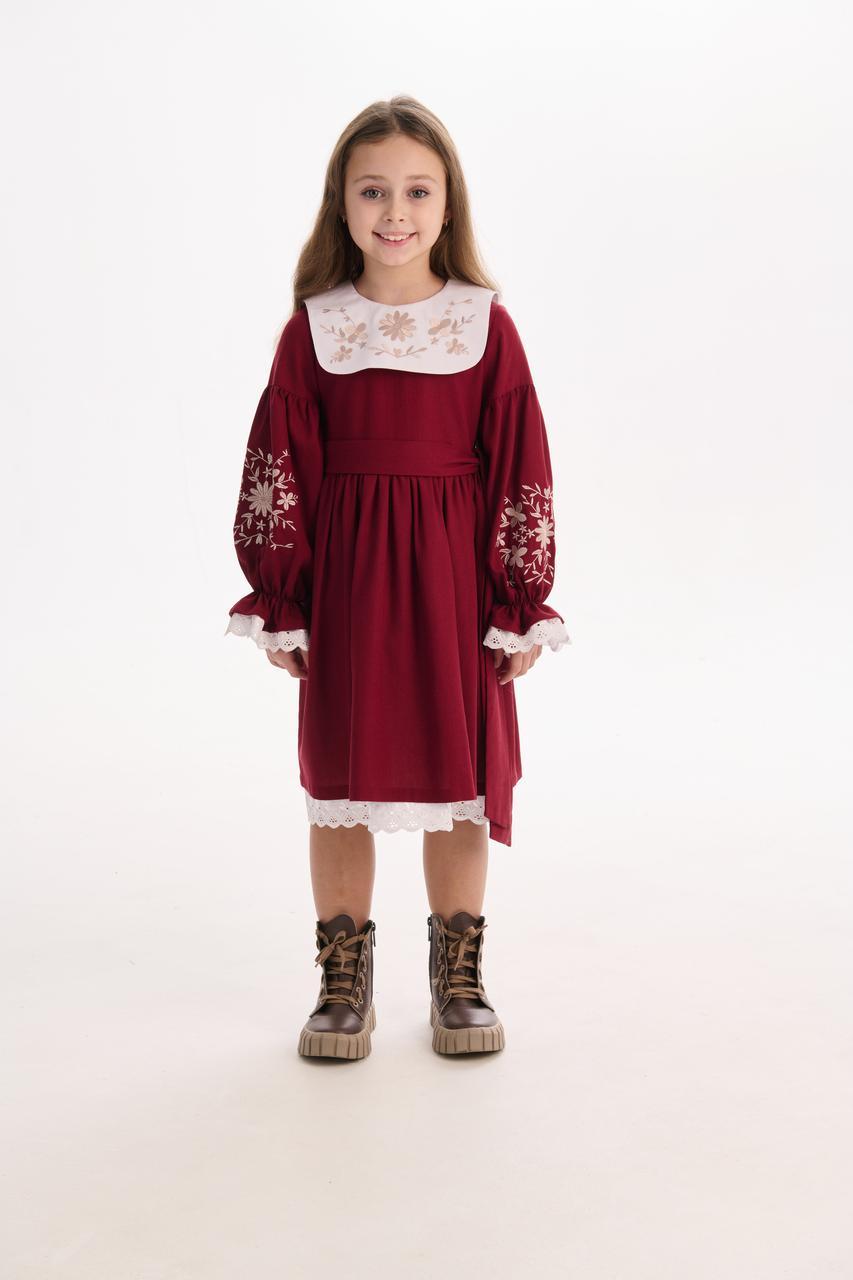 Дитяча сукня з вишивкою для дівчинки "Гаївка" бордова, ошатна сукня, фото 1