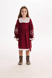 Дитяча сукня з вишивкою для дівчинки "Гаївка" бордова, ошатна сукня