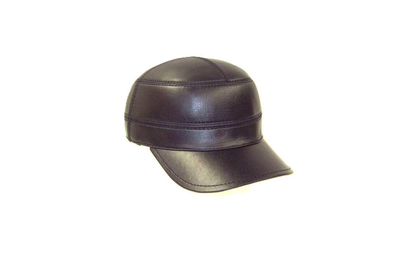 Кепка немка чоловіча зимова чорна з натуральної шкіри на натуральному хутрі DAVANI 52006, фото 1