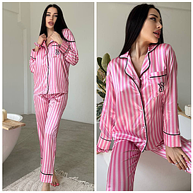 L XL Стильна шовкова піжама Victoria's Secret рожева в смужку (Вікторія Сикрет)
