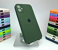 Чехол на айфон 11 квадратные бортики silicone case для iphone 11 зеленый green full cover square
