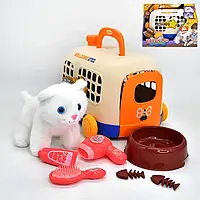 Іграшковий набір 7 предметів Плюшевий вихованець кошеня кішечка Переноска Аксесуари Фен щітка Догляд за улюбленцем