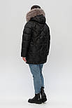 Стильний чорний пуховик із хутром песця, фото 3