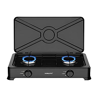 Настільна газова плита Sokany. Потужна плита на дві конфорки для балонного газу, 4,4 кВт.
