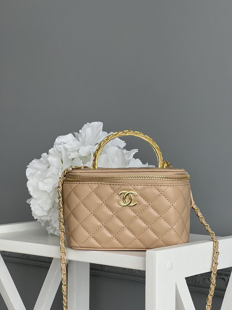 Сумка жіноча клатч Chanel класична Lambskin бежевий Шанель
