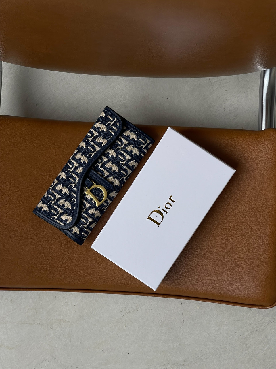 Жіночий гаманець візитниця сідло Christian Dior синій Діор, фото 1