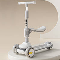 Триколісний самокат для дітей Qiancheng, Складний дитячий самокат із сидінням та підсвіткою, Білий UKR