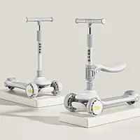 Дитячий триколісний самокат Qiancheng, Трансформер самокат із світними колесами та Bluetooth-колонкою UKR