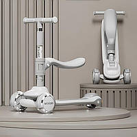 Триколісний самокат для дітей Wuyang, Складний дитячий самокат із сидінням та підсвіткою, Білий UKR