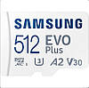 Карта пам'яті Samsung 512 GB microSDXC Class 10 UHS-I U3 V30 A2 EVO Plus + Адаптер, фото 3