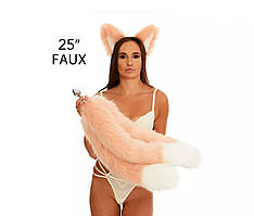 Анальний потрійний хутряний хвіст без пробки Персиковий із білим кінчиком OKOVA 600 мм Кайф