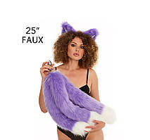 Анальний потрійний хутряний хвіст без пробки Фіолетовий з білим кінчиком OKOVA 600 мм Кайф