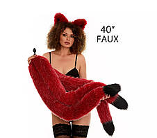 Анальний потрійний хутряний хвіст без пробки Темно-червоний з чорним кінчиком OKOVA 1000 мм Кайф