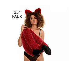 Анальний потрійний хутряний хвіст без пробки Темно-червоний з чорним кінчиком OKOVA 600 мм Кайф