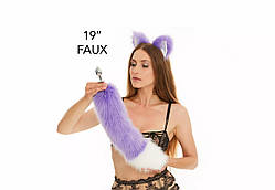 Анальний хутряний хвіст без пробки Фіолетовий з білим кінчиком OKOVA 500 мм Кайф