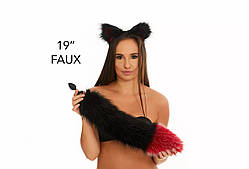 Анальний хутряний хвіст без пробки Чорний з темно-червоним кінчиком OKOVA 500 мм Кайф