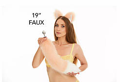 Анальний пухнастий хутряний хвіст без пробки Персиковий з білим кінчиком OKOVA 500 мм Кайф