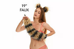 Анальний хутряний хвіст єнота без пробки Помаранчевий із чорним OKOVA 500 мм Кайф