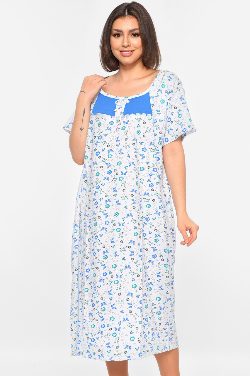 Нічна сорочка жіноча батальна білого кольору з принтом р.58 195881T Безкоштовна доставка, фото 1