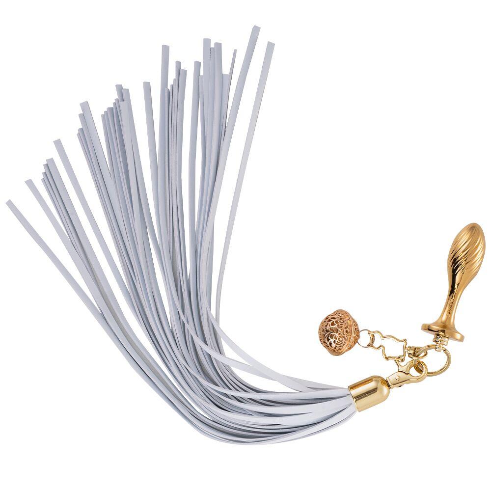 Металева анальна пробка Хвіст поні LOCKINK SEVANDA White Pony-Tail Anal Pear-shape Plug, фото 1