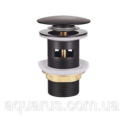 Донний клапан для умивальника з переливом Champion POP-UP-01 Black 1 1/4'' (кнопка) (CH0365), фото 1