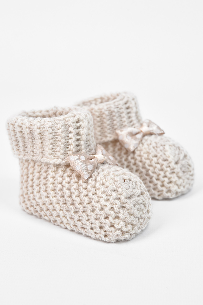 Пінетки дитячі для дівчинки в'язані бежевого кольору р.0-3 196039T Безкоштовна доставка, фото 1