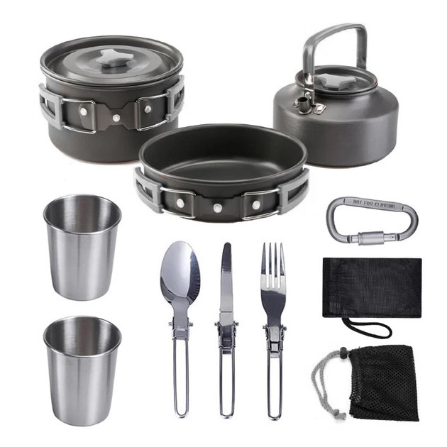 Похідний набір посуду, Туристичний посуд з нержавіючої сталі, Функціональний туристичний посуд, фото 1