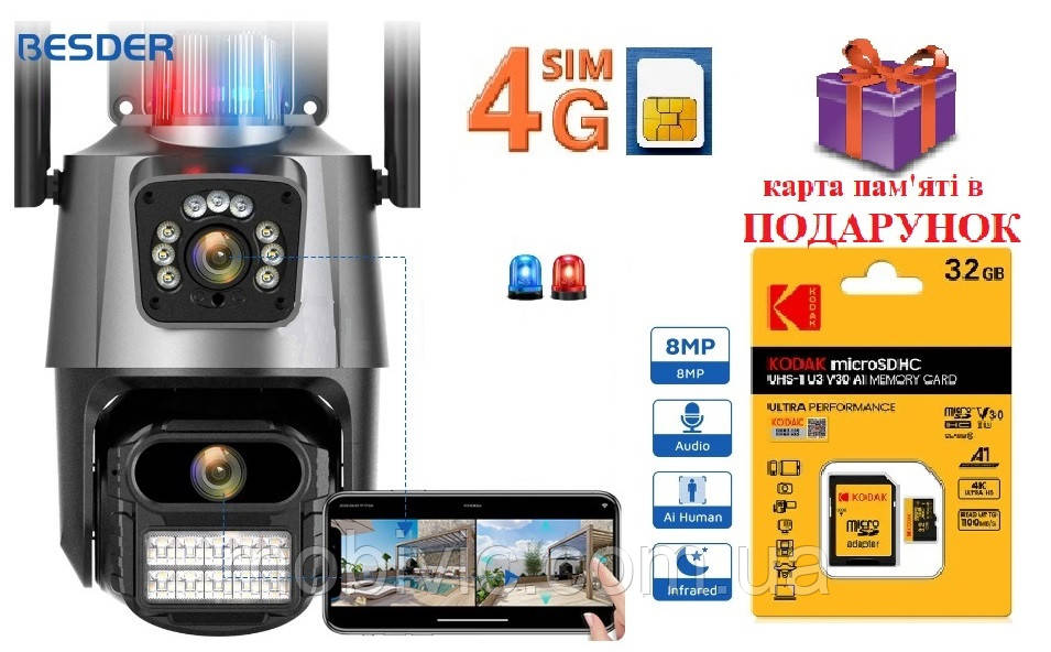 4G (GSM) камера BESDER P10Q на SIM-карті — 8 Мп, (віддалений перегляд) сигналізація — ORIGINAL, фото 1