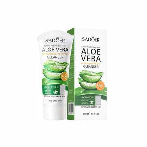 Освіжаюча оновлююча пінка для чутливої шкіри Sadoer Aloe Vera Facial Cleanser, 100 g
